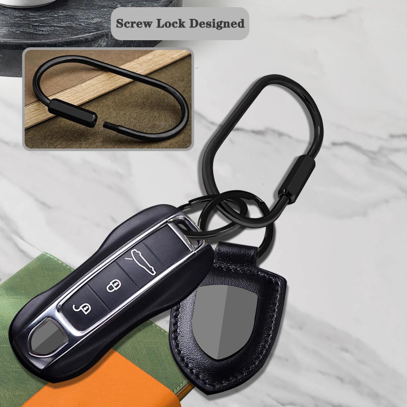 Yebongda Key Chain, Brass Key Rings 2 Pack Screw Lock Key Organizer with 4 Rings Carabiner Keychain Clip for Men and Women (Black) - Image 3