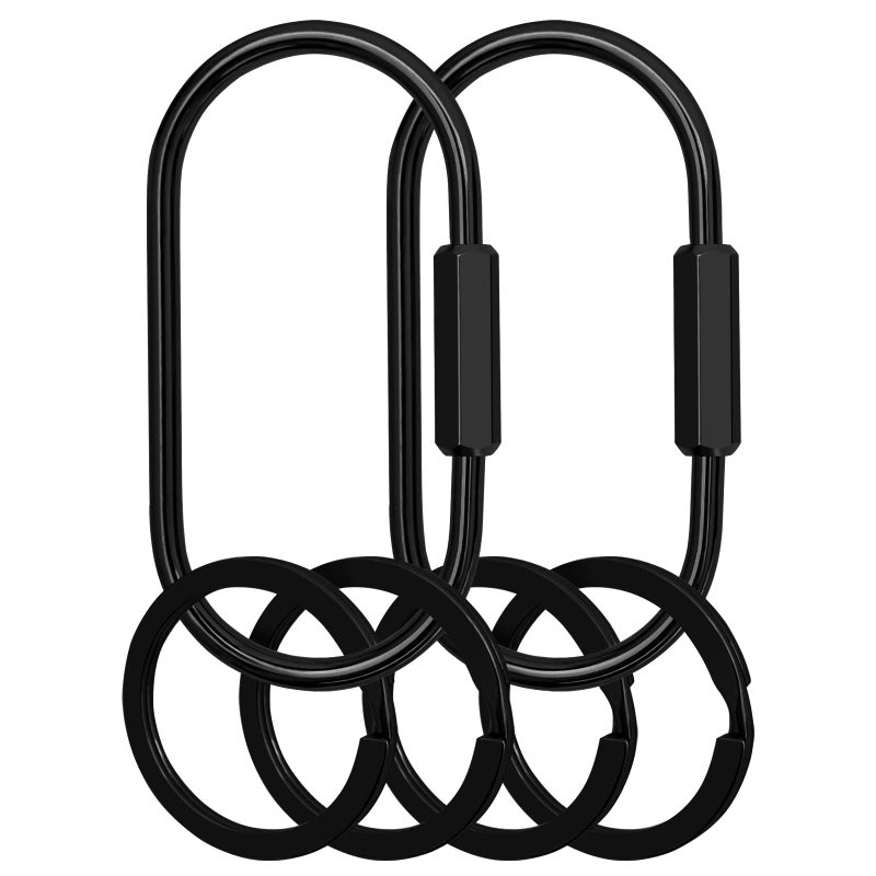 Yebongda Key Chain, Brass Key Rings 2 Pack Screw Lock Key Organizer with 4 Rings Carabiner Keychain Clip for Men and Women (Black) - Image 1
