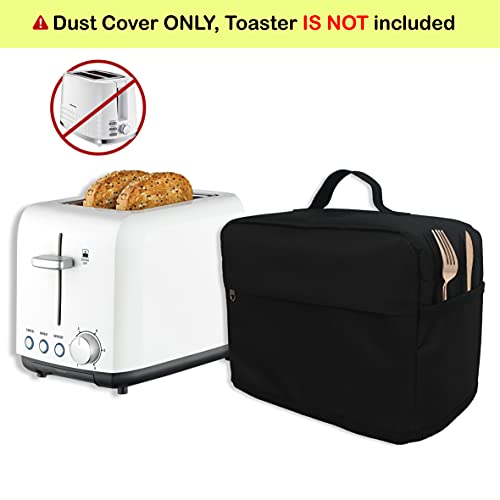 NABAAT Nylon 2 Slice Toaster Cover With Pockets To Hold Jam Spreader Knife & Toaster Tongs, Dust And Fingerprint Protection (Black) - Image 3