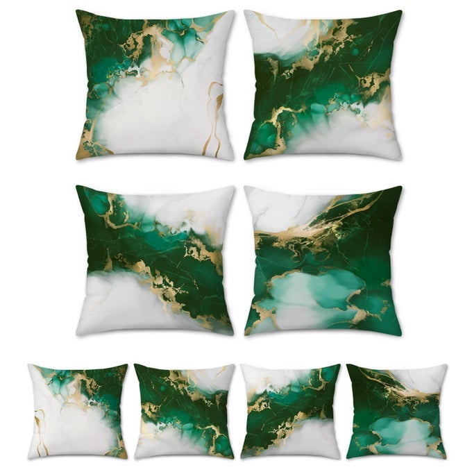 EMERALD GREEN MARBLE THROW PILLOW COVERS 18 X 18 INCH BOTH SIDES GREEN AND GOLD MODERN ABSTRACT DECORATIVE PILLOWS SOFT VELVET CUSHION CASES FOR COUCH SOFA BED HOME DECOR SET OF 4