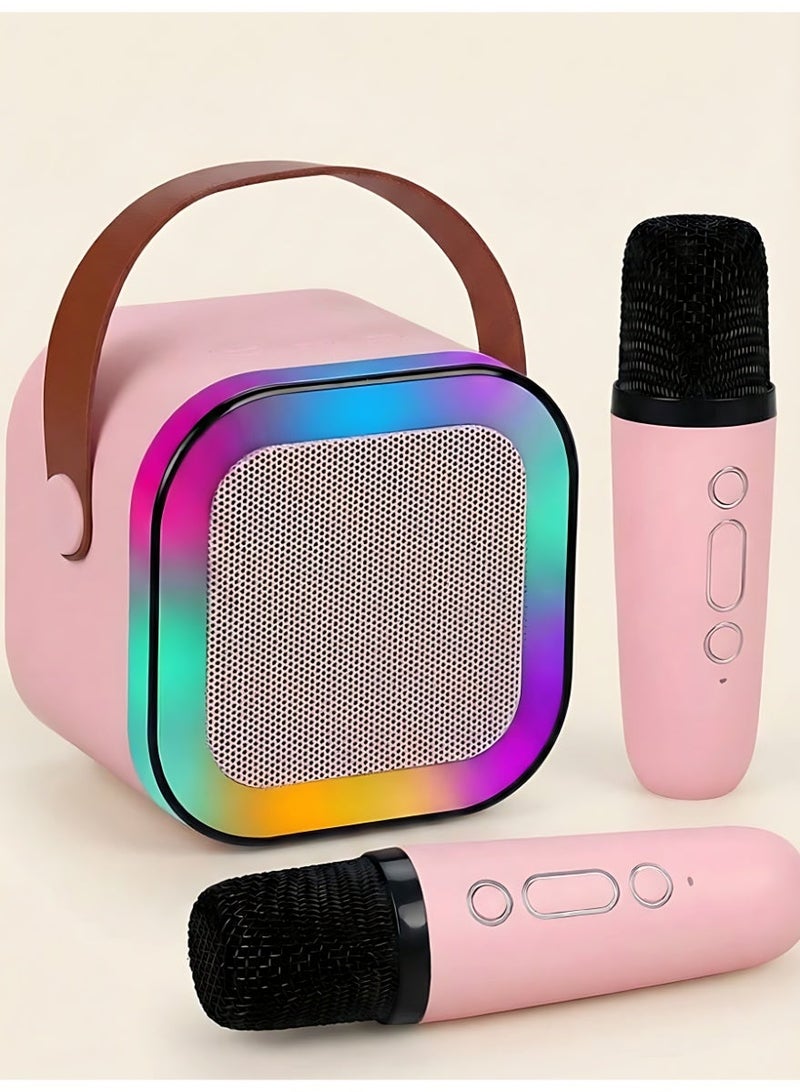 XiaoGiqi Mini Karaoke Machine for Kids Portable Bluetooth Karaoke Speaker with LED Party Lights 2 Wireless Microphones Birthday Holiday Gift for Girls Boys Ages 2 to 12 Pink - Image 1