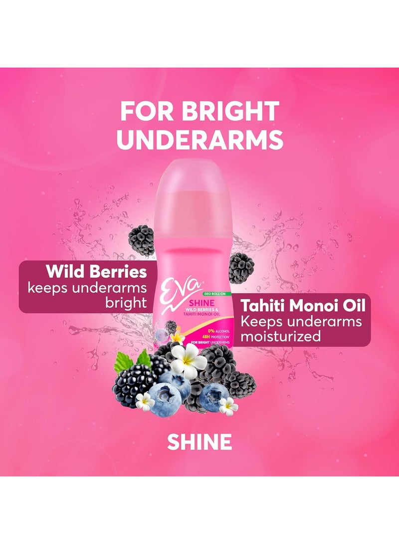 إيفا مزيل عرق رول أون للعضلات تحت الإبط مع زيت مونو تاهيتي ومستخلصات التوت البري بدون كحول وألومنيوم حماية لمدة 48 ساعة يحافظ على إشراقة ونعومة الإبطين مناسب للبشرة للنساء 50مل - Image 2