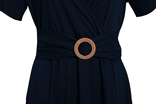 HELYO Women's Elegant Criss-Cross V Neck Vintage Short Sleeve Work Casual Party Swing Tea Dress with Pockets 980 (M, Navy Blue) - Image 5