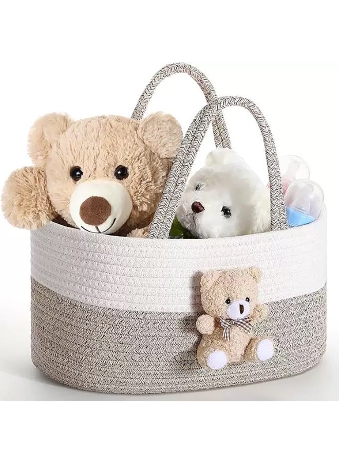 Baby Nappy Caddy Diaper Caddy Organizer, Baby Shower Basket, with Removable Inserts Nursery Bohemian Cotton Rope Storage Basket, Baby Storage Basket for Changing Table and Wipes (Bear) - Image 1