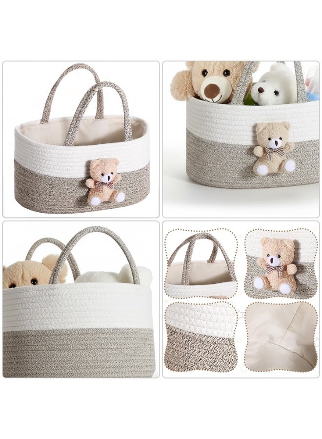 Baby Nappy Caddy Diaper Caddy Organizer, Baby Shower Basket, with Removable Inserts Nursery Bohemian Cotton Rope Storage Basket, Baby Storage Basket for Changing Table and Wipes (Bear) - Image 2