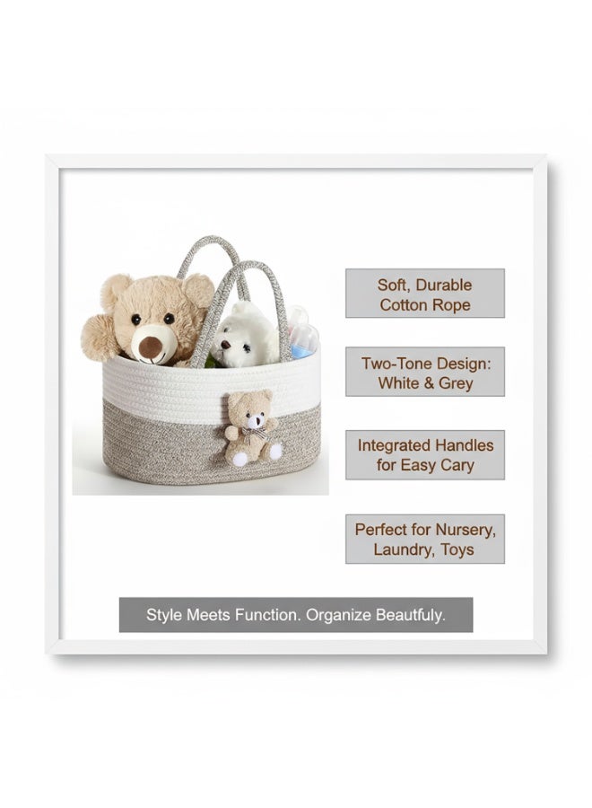Baby Nappy Caddy Diaper Caddy Organizer, Baby Shower Basket, with Removable Inserts Nursery Bohemian Cotton Rope Storage Basket, Baby Storage Basket for Changing Table and Wipes (Bear) - Image 3