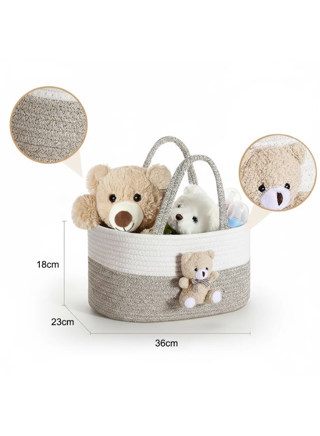 Baby Nappy Caddy Diaper Caddy Organizer, Baby Shower Basket, with Removable Inserts Nursery Bohemian Cotton Rope Storage Basket, Baby Storage Basket for Changing Table and Wipes (Bear) - Image 4
