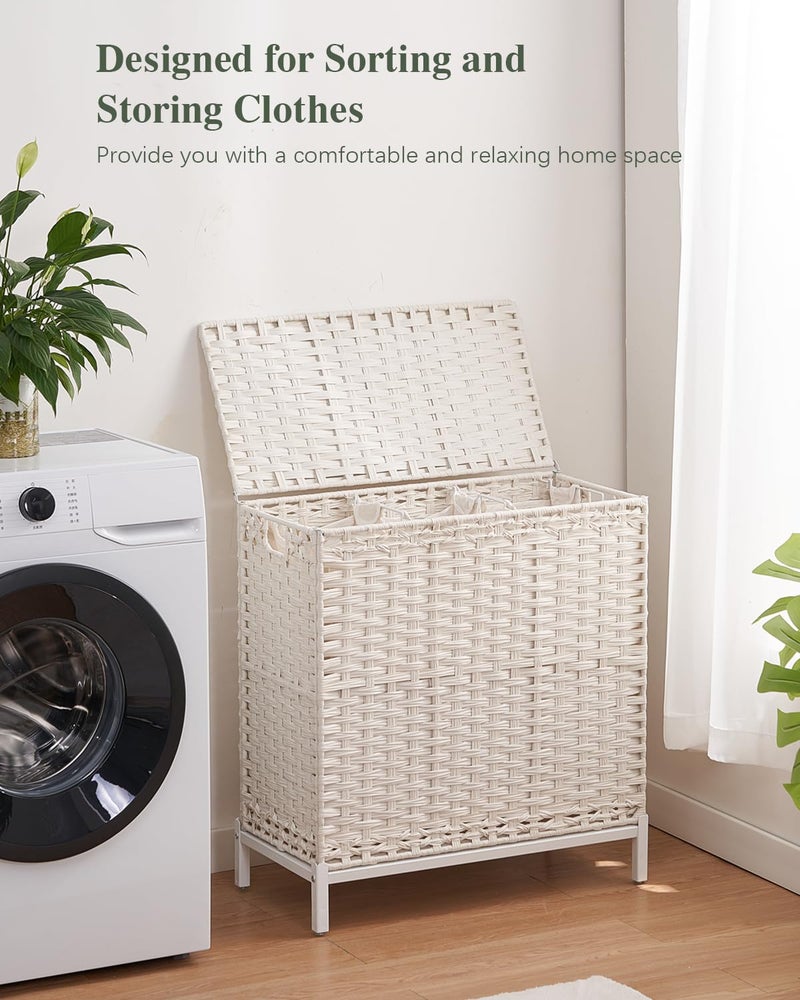 SETVSON Laundry Hamper with Lid 132 L, (35 Gallons) Clothes Hamper with Lid, Handwoven Rattan Laundry Hamper with Metal Heightened Feet, Laundry Hampers with 3 Removable Liner Bags for Laundry-White - Image 5