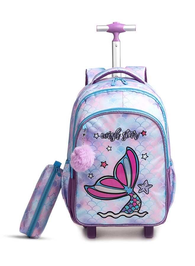Eazy Kids Set Of 5 18 Inch Trolley School Bag With Bento Lunch Box, Stainless Steel Water Bottle 640 Ml, Lunch Bag And Pencil Case - Mermaid, Purple - Image 3
