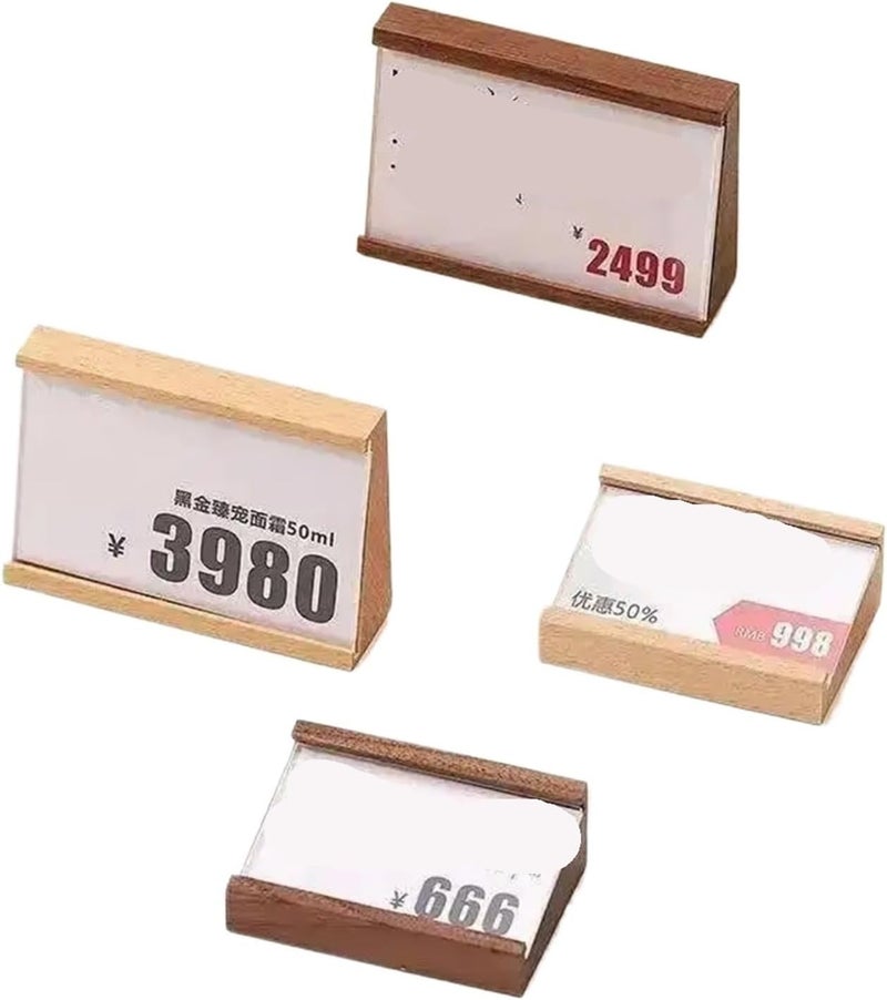 حامل إشارات أكريليكي خشبي مقاس 90X54 مم، إطار لعرض القوائم وأسعار الأوراق، بطاقات تسعير صغيرة (خشب سابيلي) - Image 1