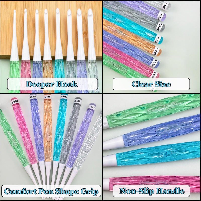 Hobekoee Inline Crochet Hooks Set,8PCS Plastic Crochet Hooks Long Crochet Hook Set with Case,Colorful Non-Slip Crochet Needles for Crocheting Yarn,Size 2.5mm-6mm - Image 3