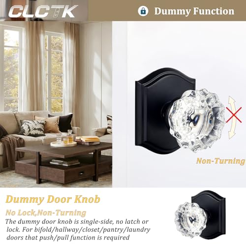 CLCTK 4 Pack Glass Dummy Door Knobs, Inactive Crystal Half-Dummy Door Knobs for Closet/Bifold, Matte Black - Image 2