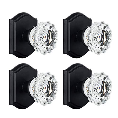 CLCTK 4 Pack Glass Dummy Door Knobs, Inactive Crystal Half-Dummy Door Knobs for Closet/Bifold, Matte Black - Image 1