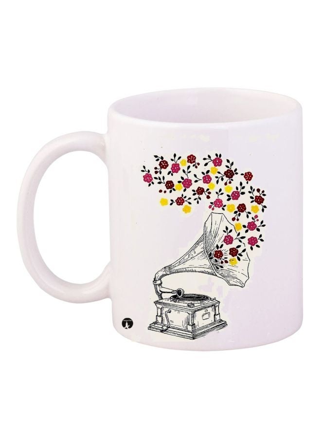 Floral Printed Coffee Mug White/Black/Red 11ounce