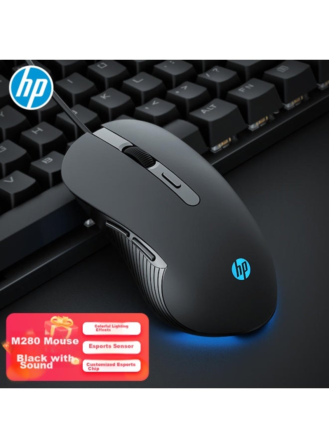 Hp M280 ماوس ألعاب سلكي للكمبيوتر المحمول والمكتبي، تأثيرات إضاءة RGB للرجال والنساء، ملحق كمبيوتر مكتبي، أجهزة طرفية للعبة LoL و PUBG، لون أسود CF، تشغيل هادئ - Image 1