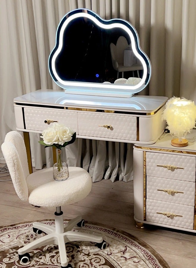 شي ون تسريحة وطاولة مكياج فاخرة بإضاءة LED وتصميم أنيق مع مرآة غيمة وكرسي مريح - Image 1