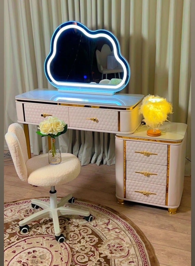 شي ون تسريحة وطاولة مكياج فاخرة بإضاءة LED وتصميم أنيق مع مرآة غيمة وكرسي مريح - Image 2