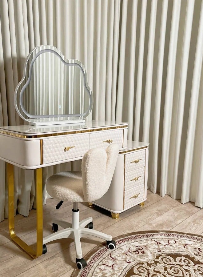 شي ون تسريحة وطاولة مكياج فاخرة بإضاءة LED وتصميم أنيق مع مرآة غيمة وكرسي مريح - Image 3