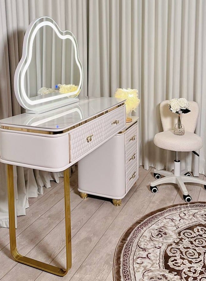 شي ون تسريحة وطاولة مكياج فاخرة بإضاءة LED وتصميم أنيق مع مرآة غيمة وكرسي مريح - Image 4