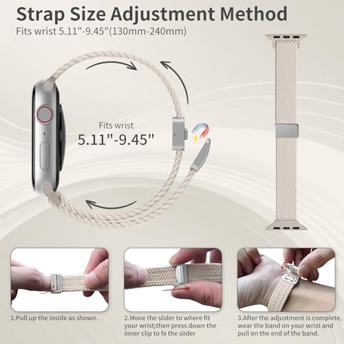 Zspoly 3 Pack Slim Braided Stretchy Bands Compatible with Apple Watch Band 38mm 40mm 41mm 42mm 44mm 45mm 46mm 49mm Women Men, Thin Nylon Magnetic Strap Bands for iWatch Series 10/9/8/7/6/5/4/3/2/1/SE Ultra - Image 5