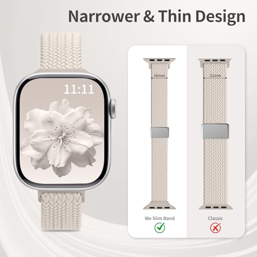 Zspoly 3 Pack Slim Braided Stretchy Bands Compatible with Apple Watch Band 38mm 40mm 41mm 42mm 44mm 45mm 46mm 49mm Women Men, Thin Nylon Magnetic Strap Bands for iWatch Series 10/9/8/7/6/5/4/3/2/1/SE Ultra - Image 2