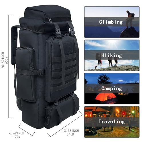 Ogetok 80L Hiking Backpack Camping Rucksack, 80 liters Large Capacity Outdoor Knapsack Travel Climbing Mountaineering Carry On Backpack Bag, Trekking Backpacking for Men Women, Black - Image 2