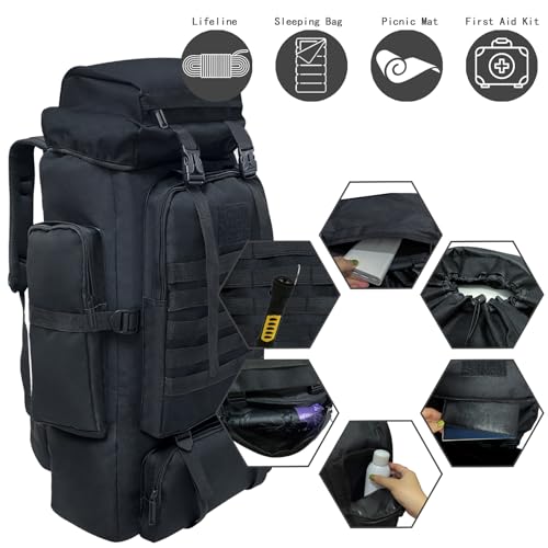 Ogetok 80L Hiking Backpack Camping Rucksack, 80 liters Large Capacity Outdoor Knapsack Travel Climbing Mountaineering Carry On Backpack Bag, Trekking Backpacking for Men Women, Black - Image 5