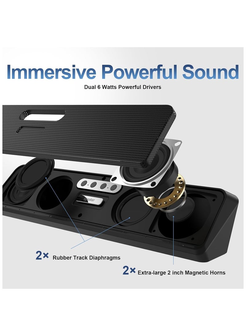 Computer Speakers for Desktop Laptop Tablet, Wired USB Soundbar Speaker with Stereo Sound, Vibrating Diaphragms, Flowing LED, Plug-n-Play PC Speakers Computer Soundbar, Bluetooth & USB Input  - Image 3