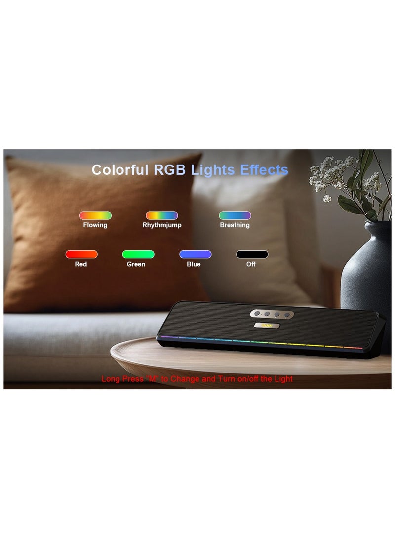 Computer Speakers for Desktop Laptop Tablet, Wired USB Soundbar Speaker with Stereo Sound, Vibrating Diaphragms, Flowing LED, Plug-n-Play PC Speakers Computer Soundbar, Bluetooth & USB Input  - Image 5