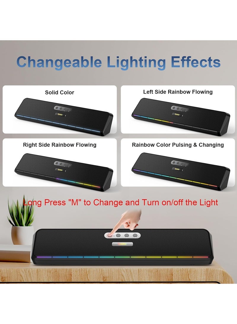 Computer Speakers for Desktop Laptop Tablet, Wired USB Soundbar Speaker with Stereo Sound, Vibrating Diaphragms, Flowing LED, Plug-n-Play PC Speakers Computer Soundbar, Bluetooth & USB Input  - Image 4