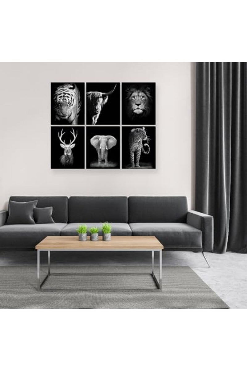 HoozGee Black and White Animals Wall Art Prints Set of 6 Animal Pictures Cow Print Decor Elephant Wall Decor Canvas Animal Wall Art Posters Set for Home Decor (11"x14" UNFRAMED) - Image 5