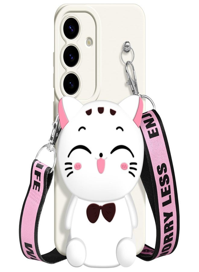 SGVAHY for Samsung Galaxy A16 5G Case, Cute Pink Lucky Cat Coin Purse Fancy Phone Case for Women Girls with Crossbody Strap Kawaii Soft Silicone Cover for Galaxy A16 4G/5G - Image 1