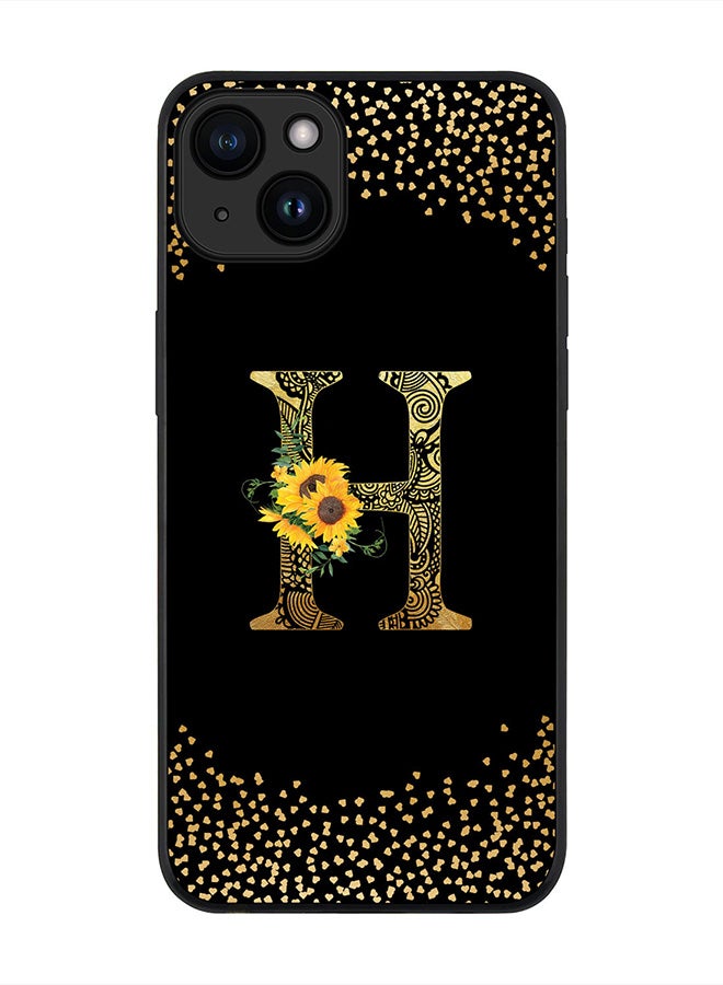 Stylizedd Cover for iPhone 15 Case , Rugged Black Slim fit  Protective Phone Cases -Custom Monogram Initial Letter Mandala Floral Pattern Alphabet-H (Black) - Image 1