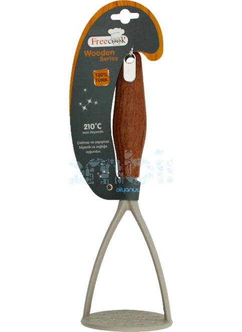 Freecook - Wooden Plastic Potato Masher Brown - Image 1