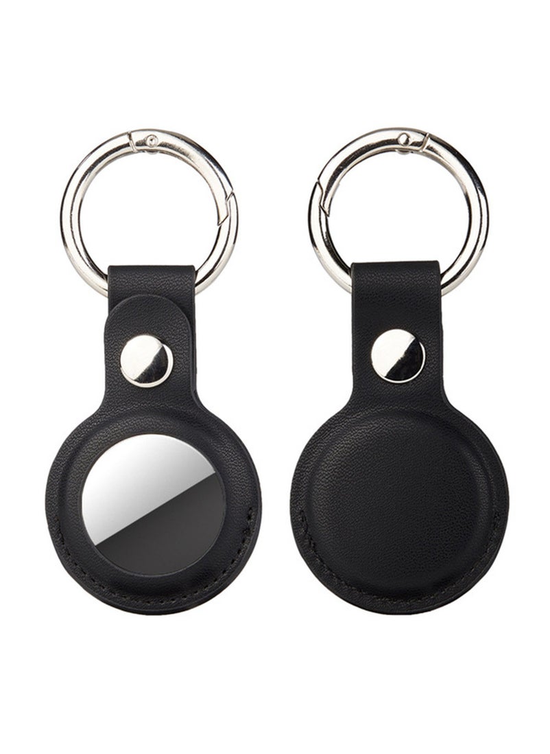 BSNL - Leather Protective Case with Carabiner Ring Anti Scratch for AirTag Bluetooth Tracker Black - Image 1