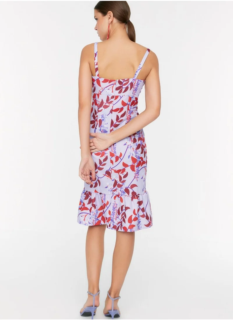 trendyol Strappy Printed Ruffle Detail Dress