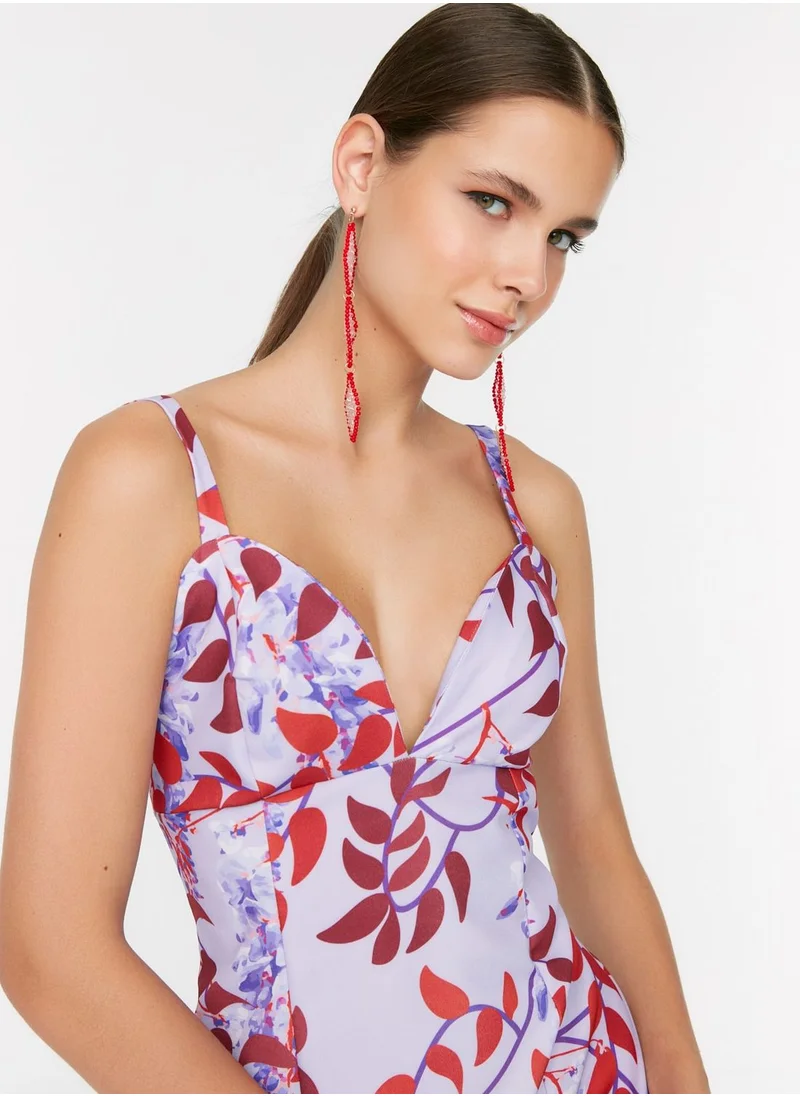trendyol Strappy Printed Ruffle Detail Dress