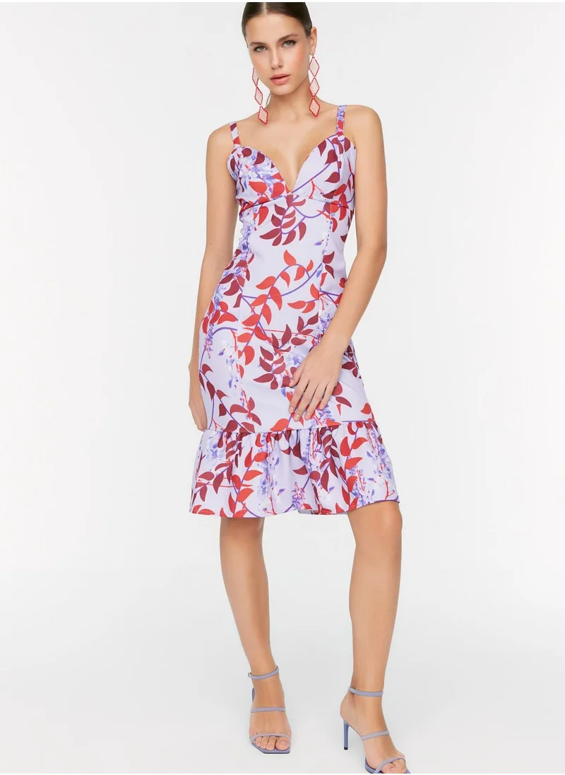 trendyol Strappy Printed Ruffle Detail Dress