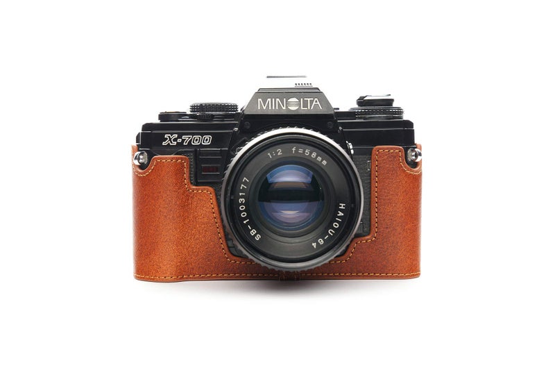 BolinUS Minolta X700 Case BolinUS Handmade Genuine Real Leather Half Camera Case Bag Cover for Minolta X700 with Hand Strap LavaBrown - Image 2