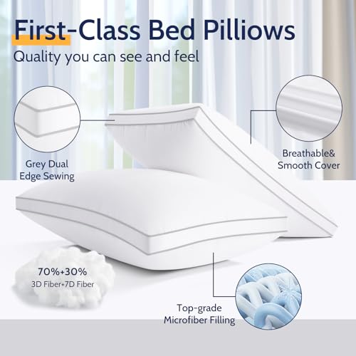 ROUMEA Pillows King Size Set of 2, Gusseted Bed Pillows for Sleeping 2 Pack, Luxury Hotel Quality, Supportive King Pillow with Soft Down Alternative for Back Stomach Side Sleepers,Machine Washable - Image 4