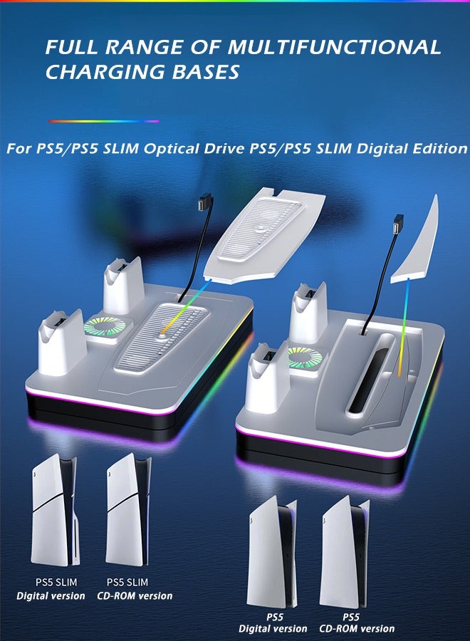 PS5 accessories ps5 controller charger PS5 Stand with Cooling Station Playstation 5 Controller Charging Station for PS5 & PS5 Slim Console Disc/Digital Edition, PS5 Accessories-Cooling Fan, RGB LED, USB Hubs, Headset Holder,Game Slot - Image 4