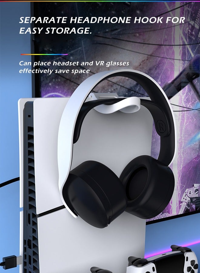 PS5 accessories ps5 controller charger PS5 Stand with Cooling Station Playstation 5 Controller Charging Station for PS5 & PS5 Slim Console Disc/Digital Edition, PS5 Accessories-Cooling Fan, RGB LED, USB Hubs, Headset Holder,Game Slot - Image 5