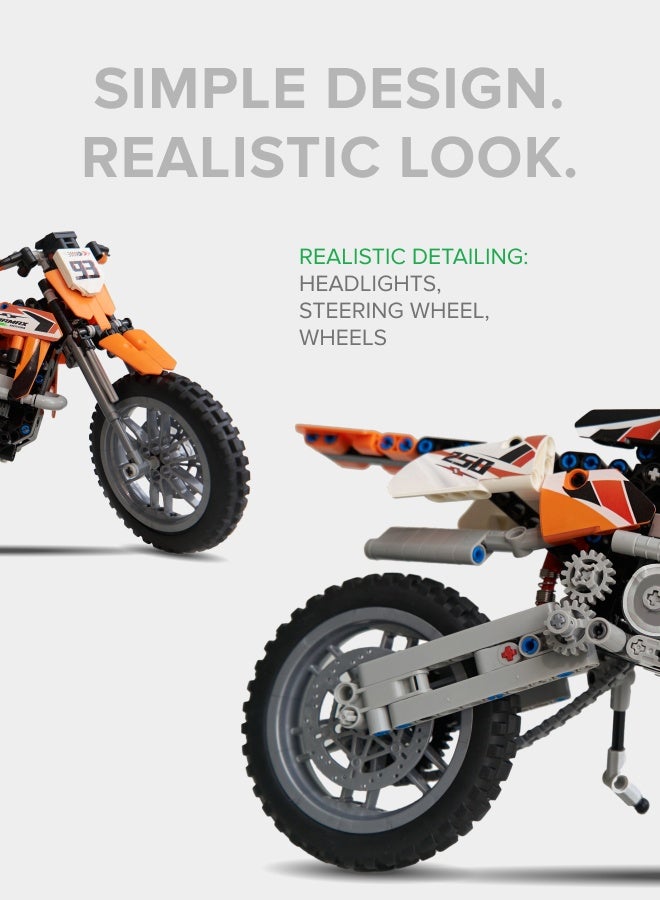 SHARMAX Building Block Motorcycle Toy – 434-Piece Dirt Bike Kit with Moving Parts, ABS Plastic, Soft Rubber Tires, Gift Box & Stickers Included, Realistic Motorbike Model for Builders and Collectors - Image 5