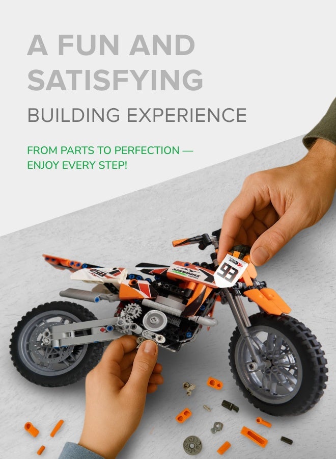 SHARMAX Building Block Motorcycle Toy – 434-Piece Dirt Bike Kit with Moving Parts, ABS Plastic, Soft Rubber Tires, Gift Box & Stickers Included, Realistic Motorbike Model for Builders and Collectors - Image 3