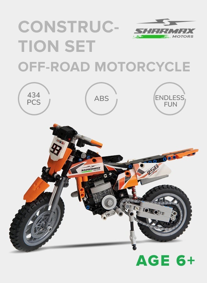 SHARMAX Building Block Motorcycle Toy – 434-Piece Dirt Bike Kit with Moving Parts, ABS Plastic, Soft Rubber Tires, Gift Box & Stickers Included, Realistic Motorbike Model for Builders and Collectors - Image 2