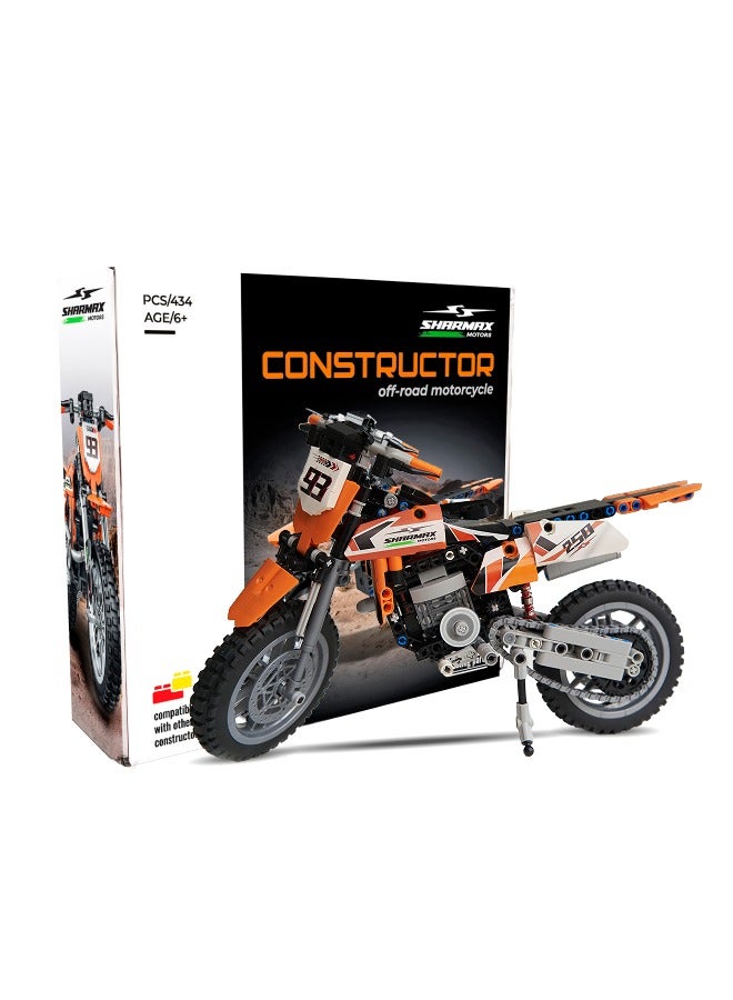 SHARMAX Building Block Motorcycle Toy – 434-Piece Dirt Bike Kit with Moving Parts, ABS Plastic, Soft Rubber Tires, Gift Box & Stickers Included, Realistic Motorbike Model for Builders and Collectors - Image 1