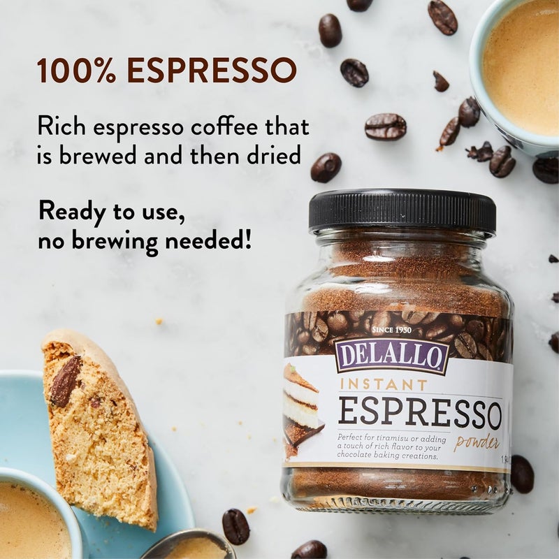 DeLallo Instant Espresso Powder, 1.94 Ounce Jar, 6 Pack, For Baking and Drinks,100% Dark Roast Coffee, Naturally Caffeinated, Non GMO - Image 2
