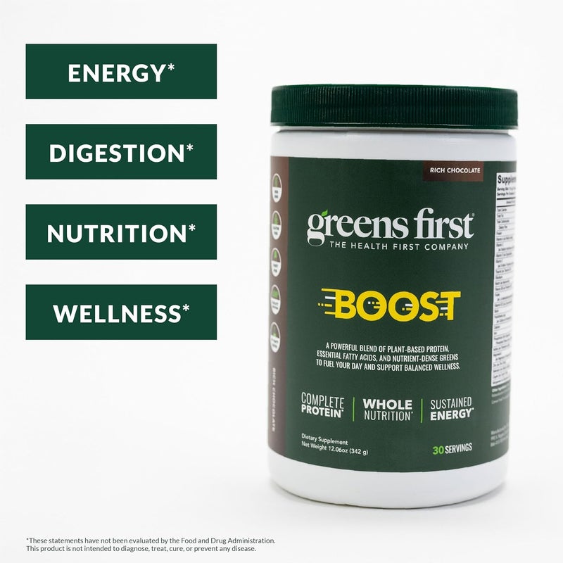 Greens First Boost  PlantBased Protein  Balanced Nutrition  Superfood Shake Mix  No Wheat or Soy  DairyFree  Vegan  Dutch Chocolate 1228 oz - Image 2