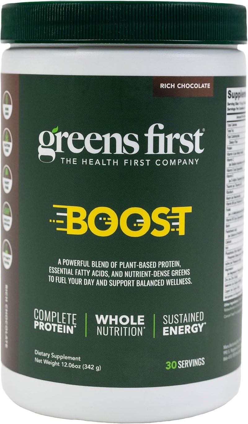 Greens First Boost  PlantBased Protein  Balanced Nutrition  Superfood Shake Mix  No Wheat or Soy  DairyFree  Vegan  Dutch Chocolate 1228 oz - Image 1