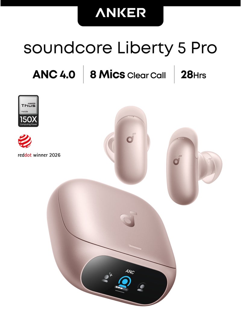 Soundcore Anker soundcore Liberty 5 Pro, ANKER Thus™ AI Chip, World's Clearest Calls, Noise Cancelling Earbuds, Wireless Earbuds, ANC On 6.5H / 28H Playtime, 5 Mins Charge = 4 Hrs Playtime, Wireless Charging Rose Gold - Image 1